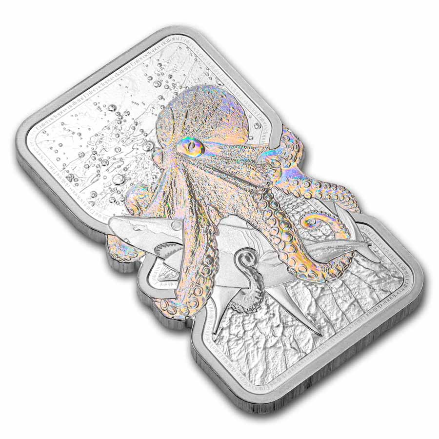 2025 Niue 1 oz Silver Nature's Grip Giant Octopus $2 Bar in Assay